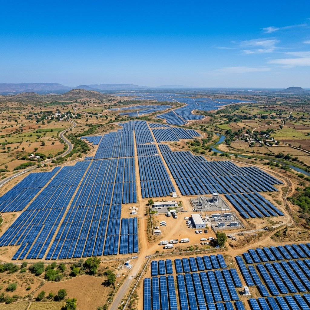 Ground Mounted Utility Solar Plant Aerial View
